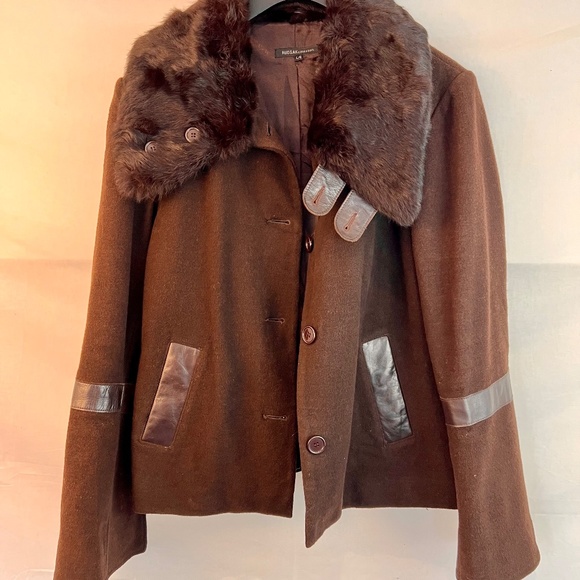 Rudsak - Vintage Short Peacoat - In Brown Leather, Wool and Rabbit Fur - 80% OFF - Picture 5 of 16
